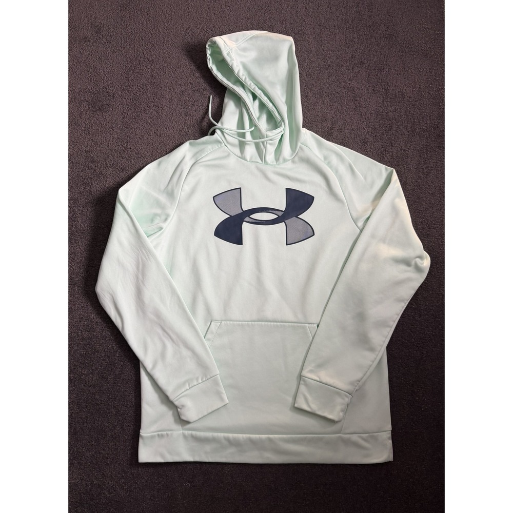 Under Armour Mens Mint Green Big Logo Fleece Pullover Hoodie Medium Loose Fit